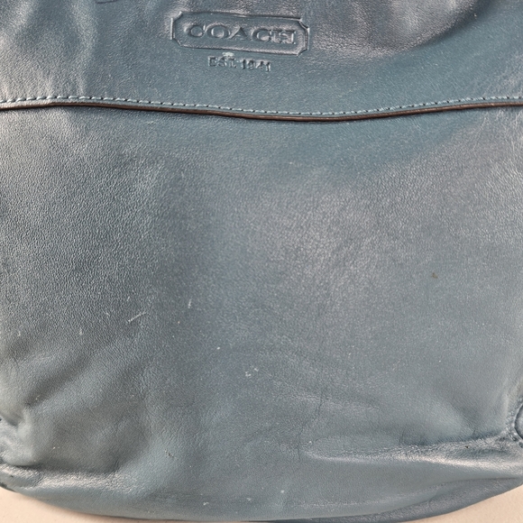 Coach F14707 Zoe Hobo Teal Full-Grain Leather Shoulder Bag Silver Hardware - Picture 8 of 12